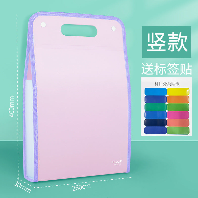 Portable organ bag, folder, vertical, multi-layer test paper holder storage bag for students, 13-grid paper storage and organization bag.