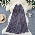 K-style high waist pleated elastic waist skirt women's summera-shaped pleated large hem work clothingelegant long skirt multi-color