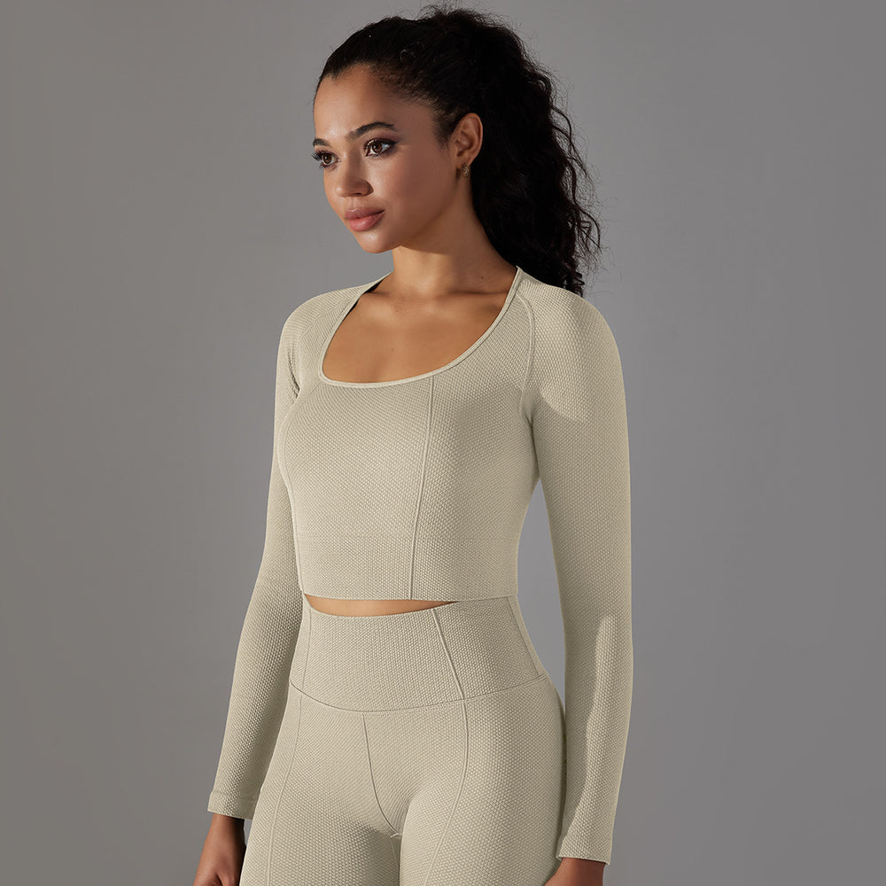 European and american new seamless yoga top for women - stretchy, quick-drying, compression long sleeve sports t-shirt - breathable running and fitness top