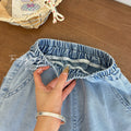 New girls' cropped blue button-front denim shorts: stylish, high-quality, trendy summer casual wear for baby girls