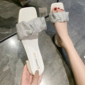 New 2024 flip-flops & sandals for women - open toe, chunky heel, adhesive style, mid-heel, fashionable summer sandals with rhinestone detail