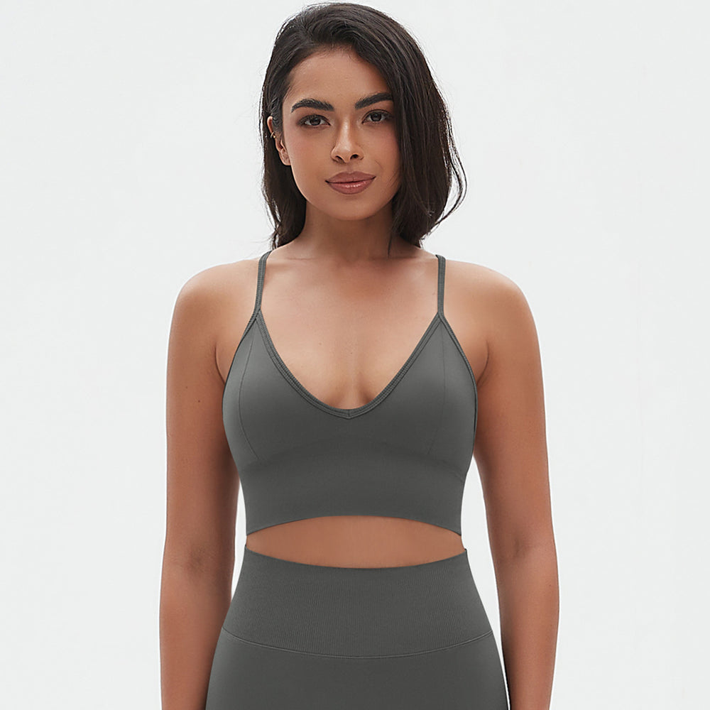 New arrival cross-border fashion seamless pure color suspender bra sexy back sports intimates running fitness yoga vest