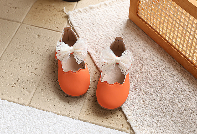 new girls' flats: lace-trimmed, big bow, soft-soled first walker shoes for toddlers - solid color princess style