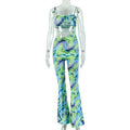 Fashion style cross-border stylish women's clothing printing asymmetrical sexy chest wrap jumpsuit tie backfashion navel exposed jumpsuit