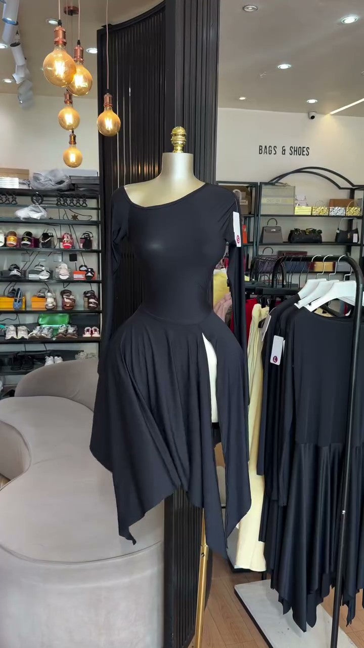 European and american cross-border women's fashion:  summer new arrivals - sexy and elegant asymmetrical neckline, slim-fit long sleeve dress with irregular slit