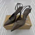 Spanish women's shoes 2025 summer new arrivals: nude stiletto sandals with patent leather effect, pointed toe, open back, and high heels