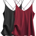 2 pack women's satin camisole v neck cross back sleeves