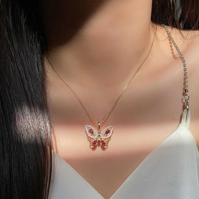 Wholesale alloy butterfly necklace with diamond accents - new european and american cross-border jewelry, statement pendant, minimalist and versatile women's choker