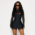 European and american women's clothing  autumn new solid color long sleeve mesh patchwork jumpsuit camisole dress set wholesale