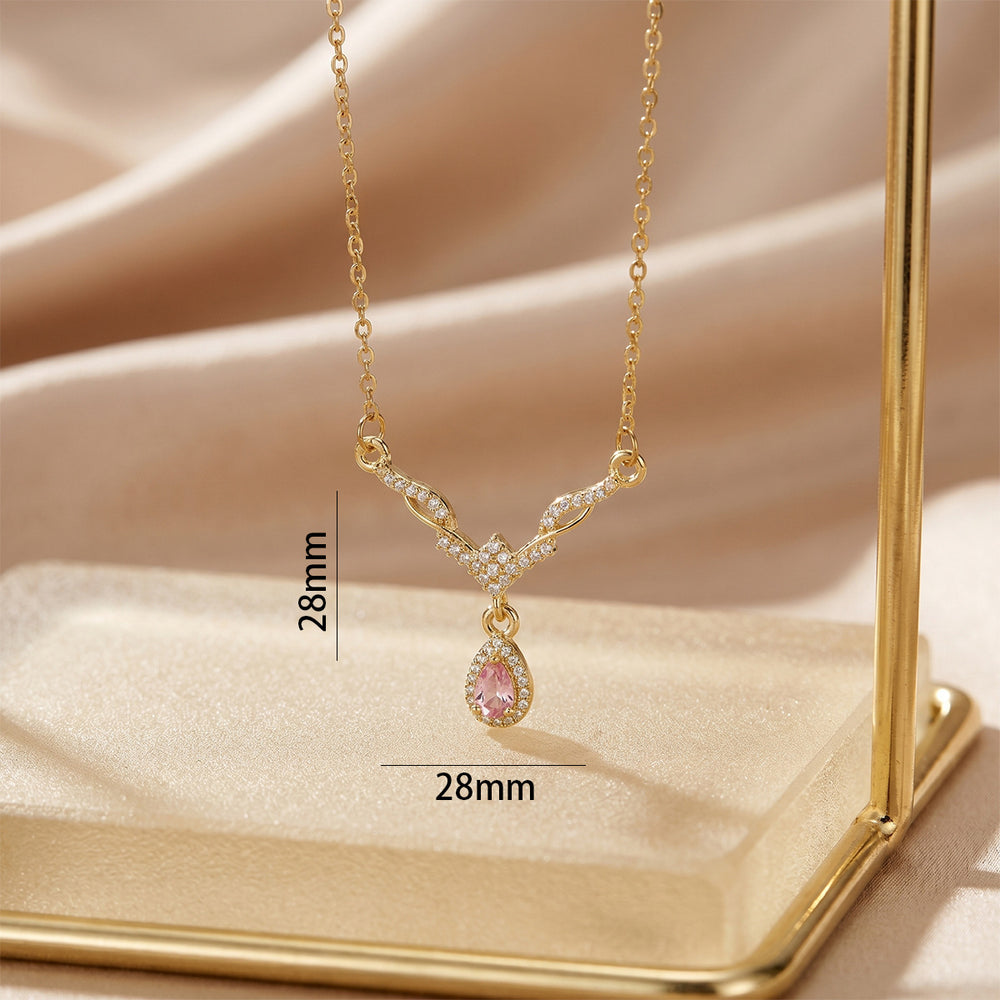 Hot-selling japanese and korean style cubic zirconia teardrop necklace. lightweight luxury, niche design, high-end and elegant, non-tarnishing choker for women