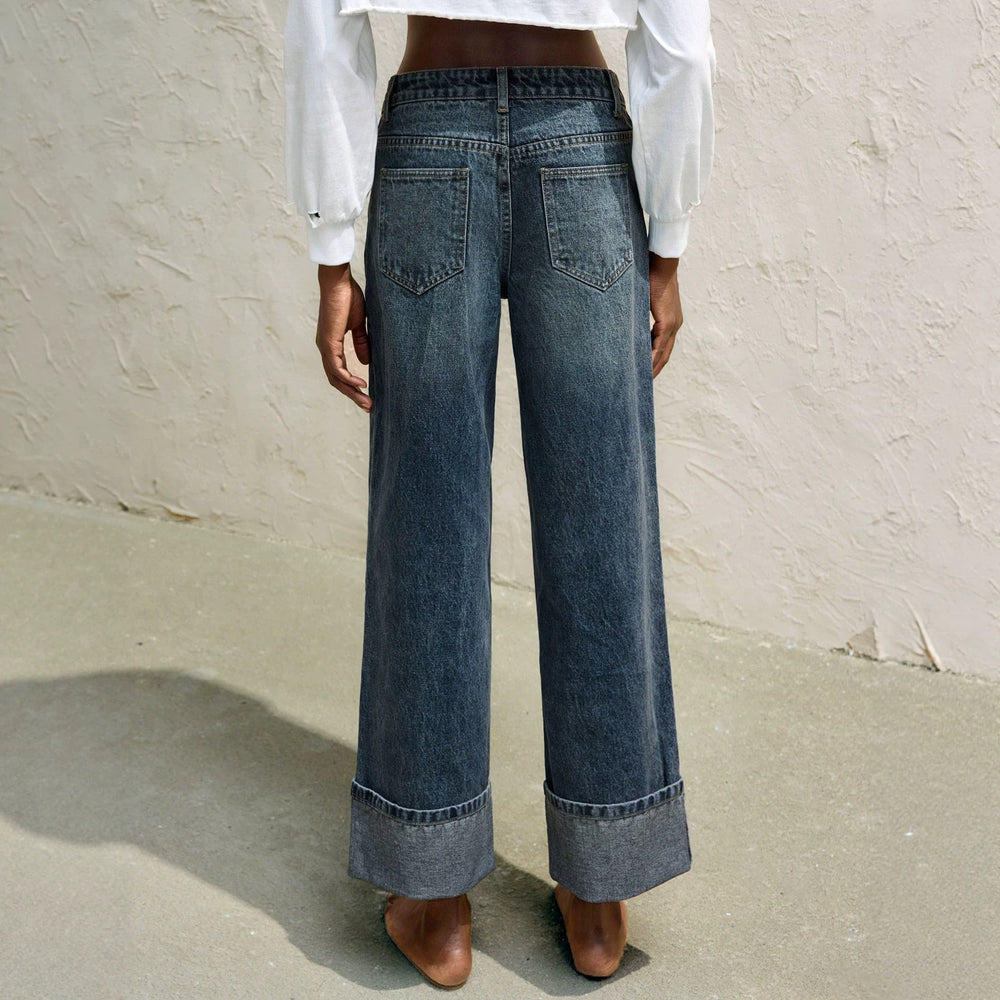 Fashionjeans women's distressed white rolled hem high waistdrapedloose pants american casual women's jeans