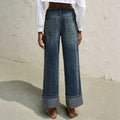 Fashionjeans women's distressed white rolled hem high waistdrapedloose pants american casual women's jeans
