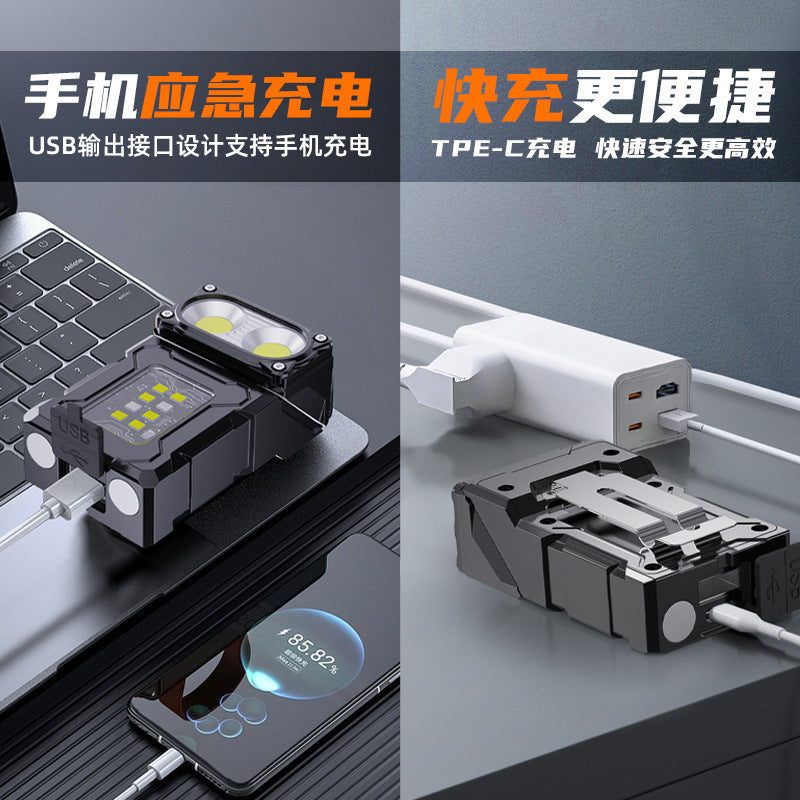Cross-border new LED flashlight Type-C charging outdoor portable with strong magnetic pen clip multi-function COB work light