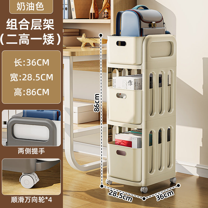 School bag shelf movable pulley trolley with wheels storage artifact household universal storage shelf bookshelf durable