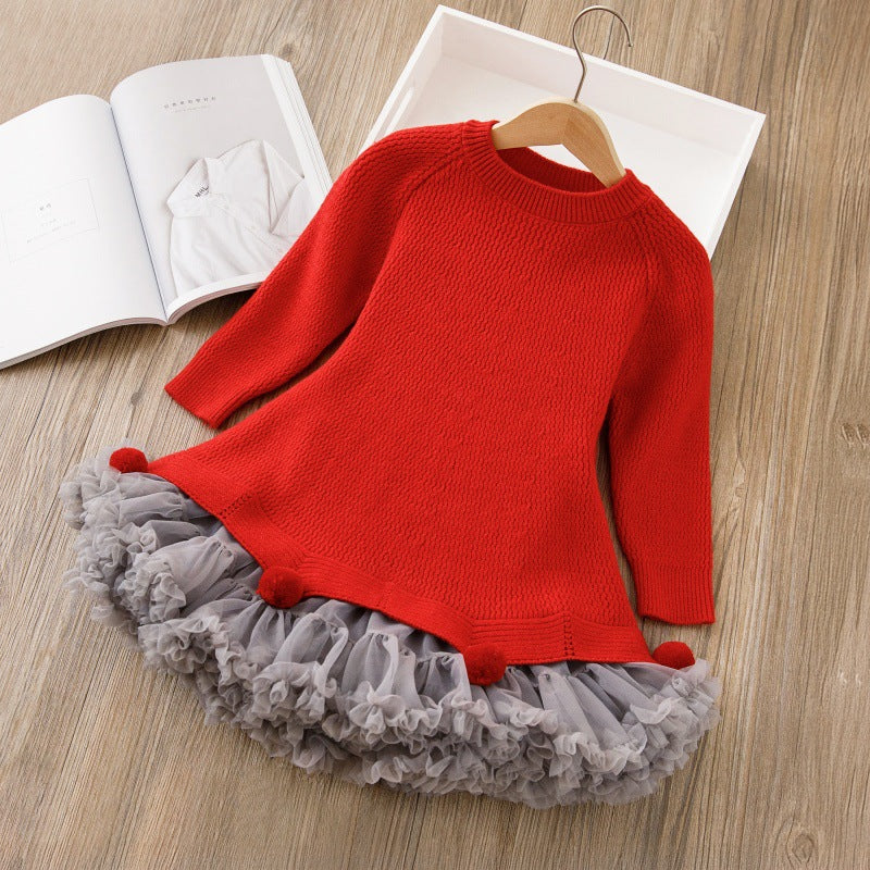 Girls' christmas sweater and skirt set - two-piece puffy skirt outfit - new autumn/winter korean style baby girl set