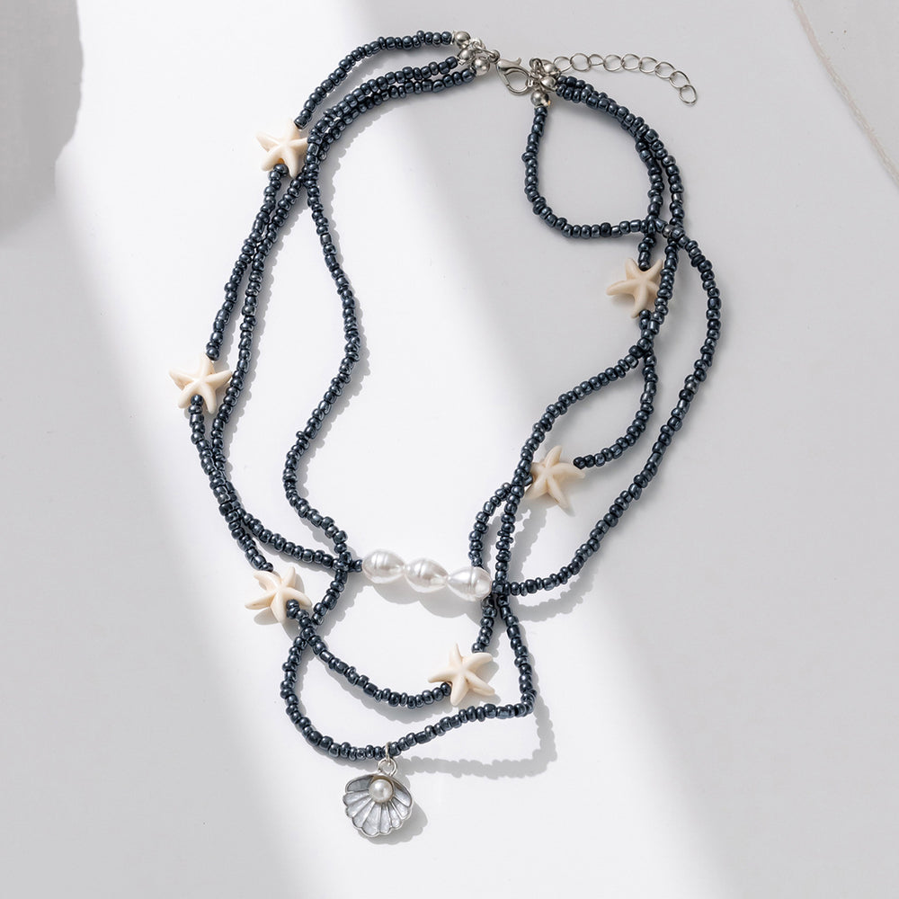 Black rice bead necklace wholesale cross-border shell necklace pearl women's niche design bohemian style clavicle chain