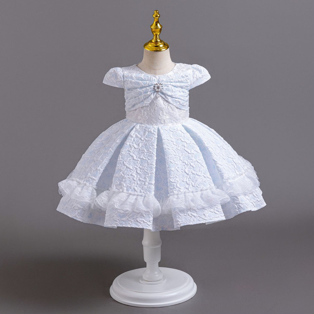European and american new style airplane sleeve children's formal dress lace princess dress baby girl first birthday dress flower girl