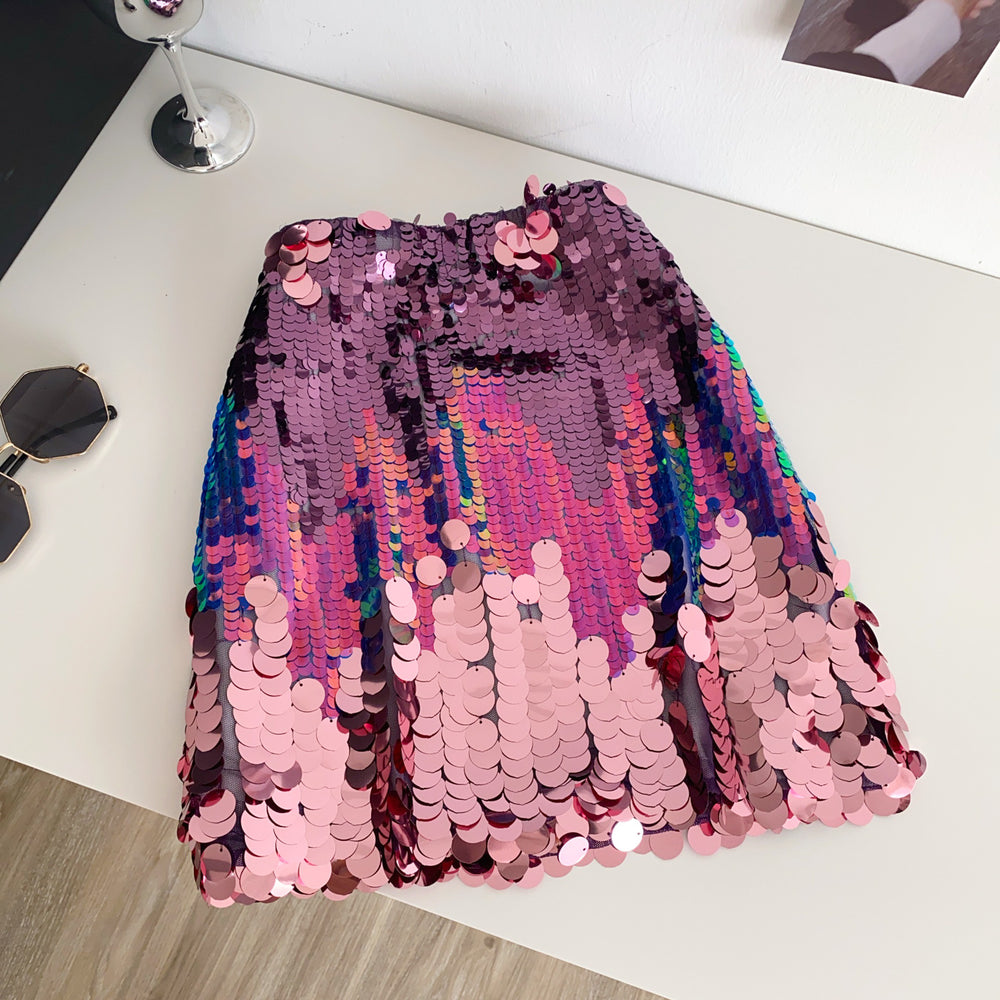 European and american style classy skirt for women summer heavy industry sequinhigh waistslimming look pure lust hot girl street hip short skirt