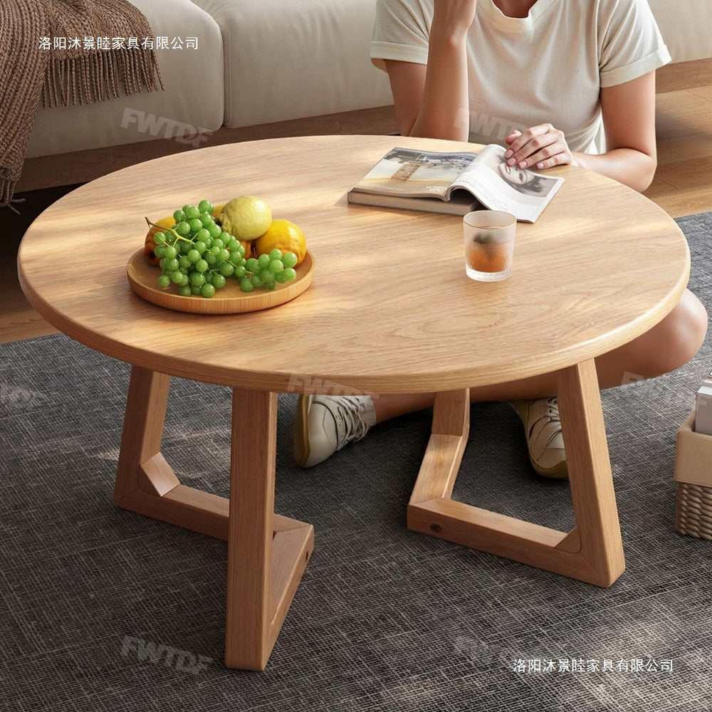Japanese style solid wood living room coffee table small apartment insfor home log style round side table casual dining tea table