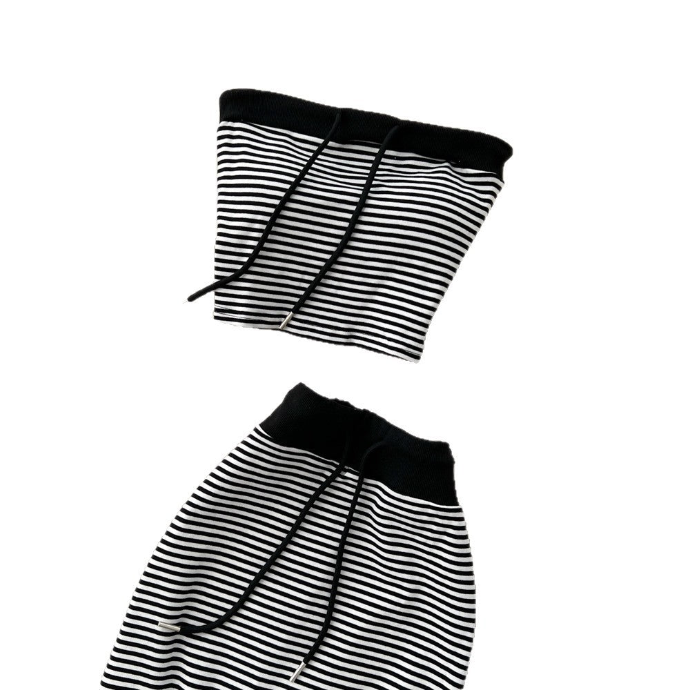 Lazy style slit skirt two-piece set women's summertie back waist tube top silmstraight-leg skirt work clothingsuit