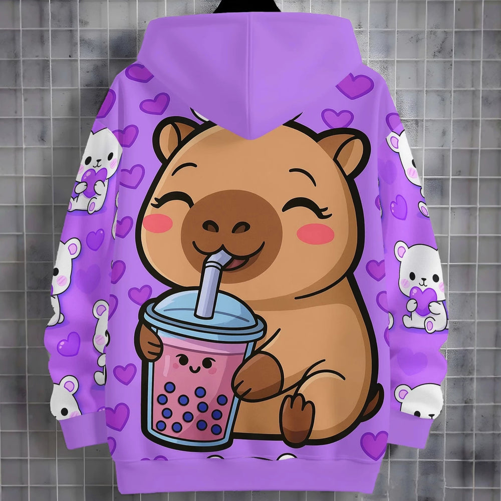 Kids' hoodie jacket, cross-border hot seller: cute cartoon print fashion zip-up hoodie for girls, dropshipping available