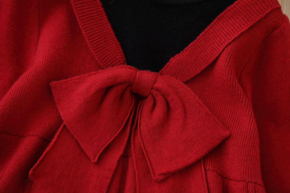 new year's & christmas girls' knit sweater dress - sweet & chic bow detail