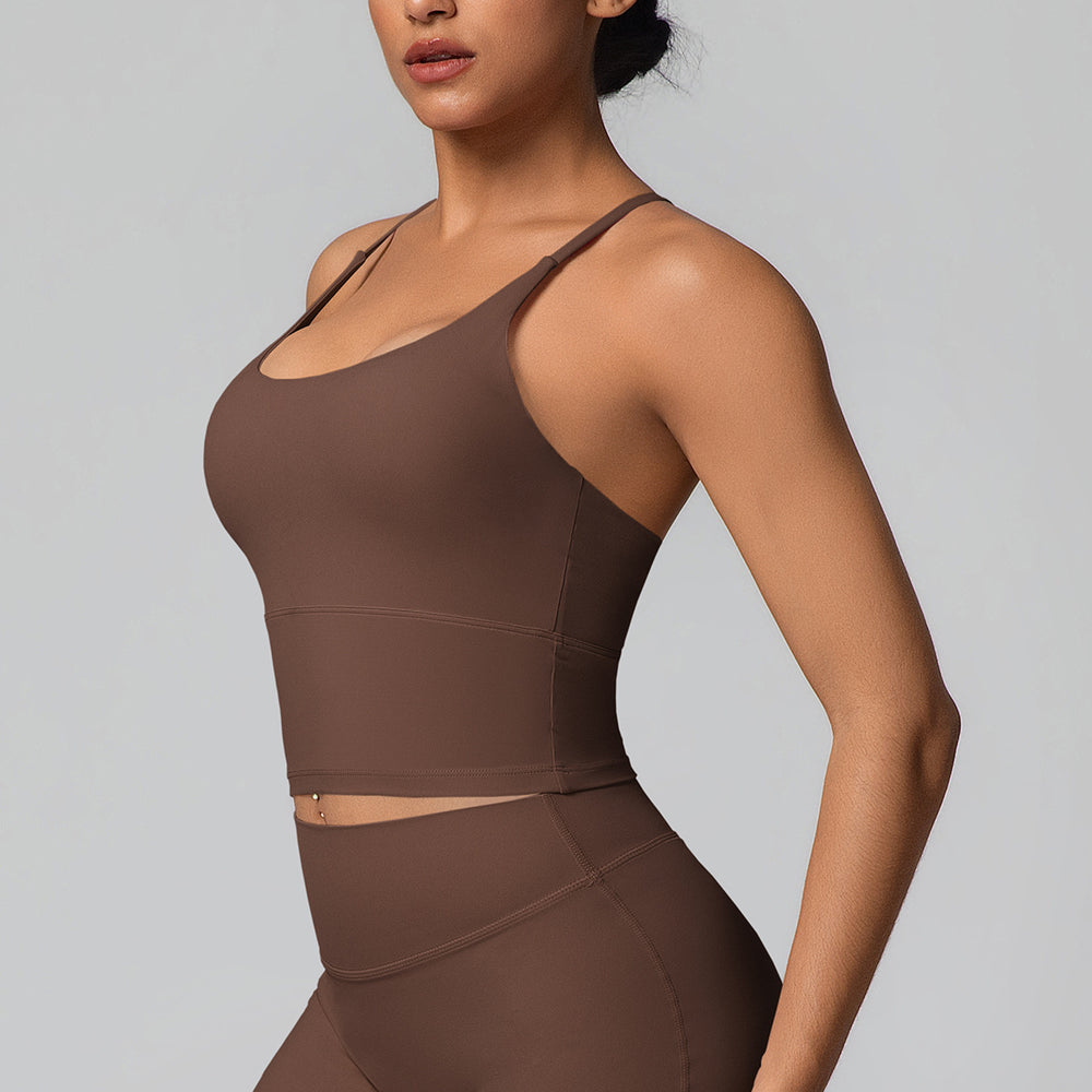 New arrival cross-border pure color double-sided nylon cross back tight sports intimates running fitness yoga wear tops for women