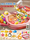 Pink/2-in-1 dishwasher [13 kitchen utensils + 6 fish + 1 rod + slide + pinch duck] + battery