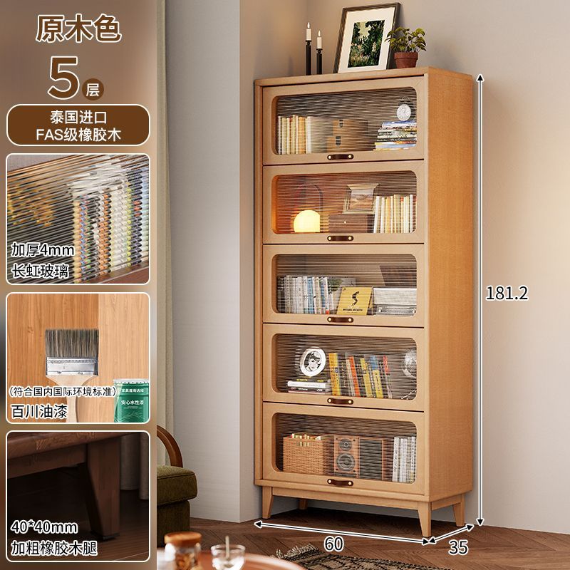Solid wood bookcase dustproof with glass door bookshelf storage rack floor-standing for home storage cabinet living room bookcase medieval style