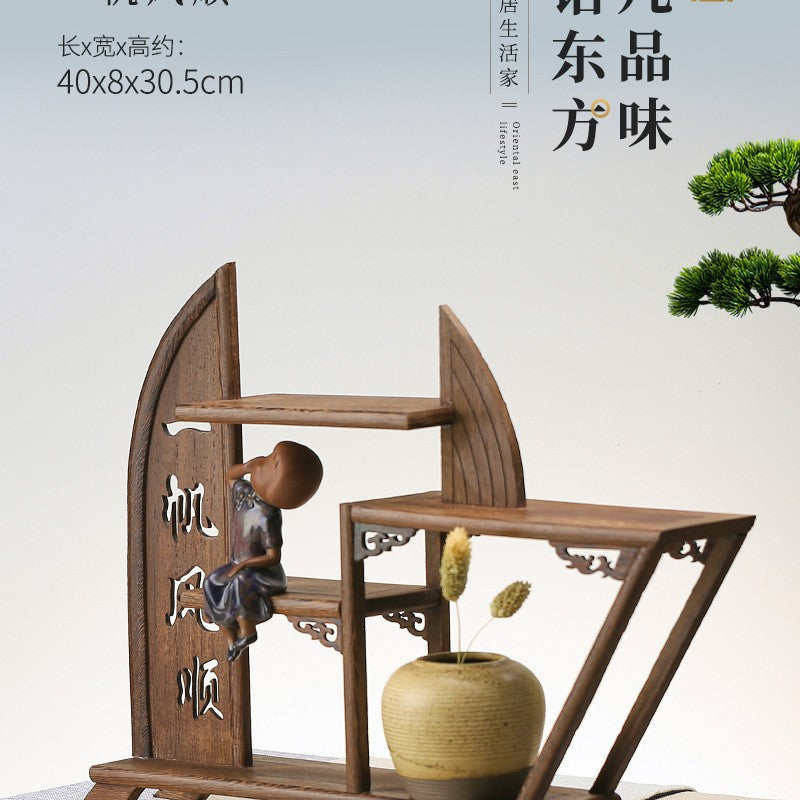 Solid wood teacup rack Chinese Bogu rack storage box table rack Pu'er teapot stove tea set accessories