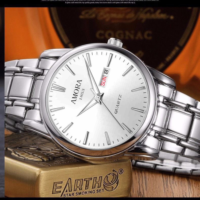 Xiangshiman gold steel watch - stainless steel waterproof quartz watch for middle-aged and elderly men - fashionable men's wristwatch with 2035 movement