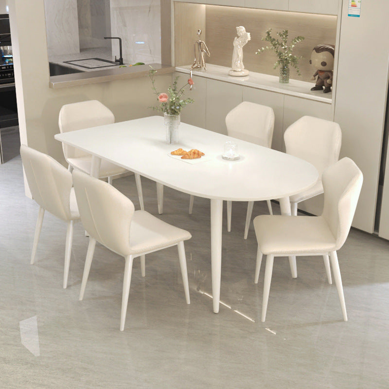 Modern minimalist light luxury table peninsula pure white rock slab dining table and chair set, home small apartment cream style dining table