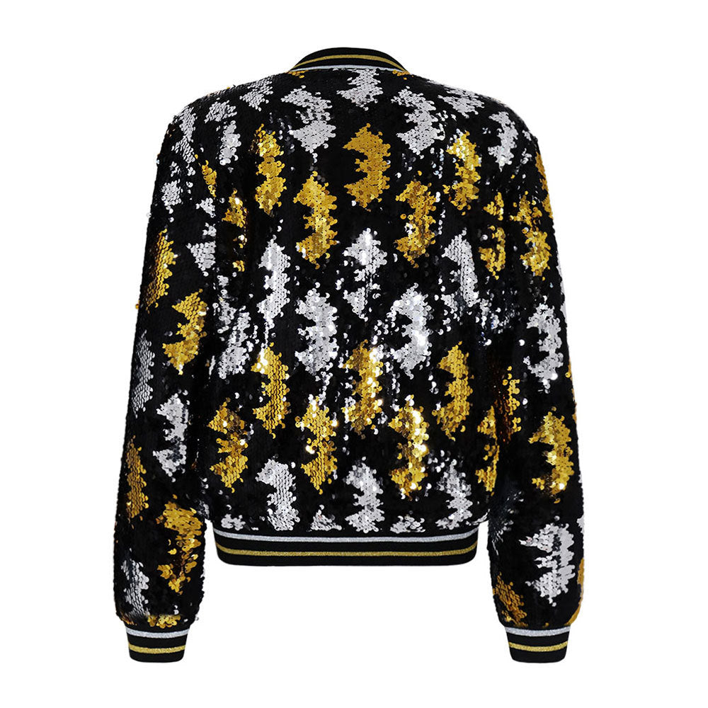 10393 Cross-border  autumn and winter women's clothing long-sleeved jacket slim temperament commuter sequined baseball jersey