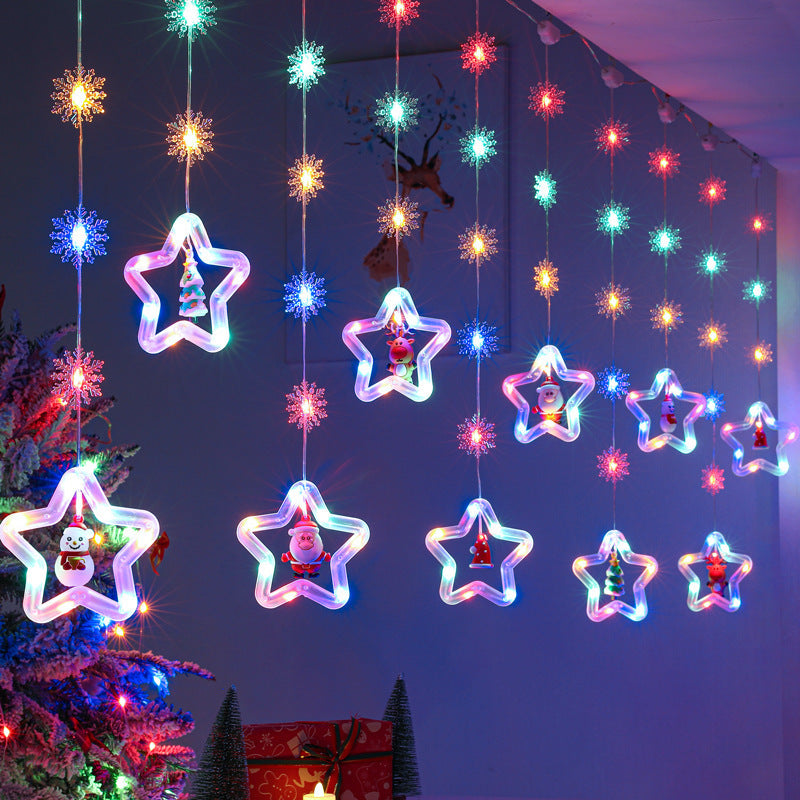 Christmas decorative light string star light string room curtain light atmosphere LED lights flashing Christmas tree ice strip light
