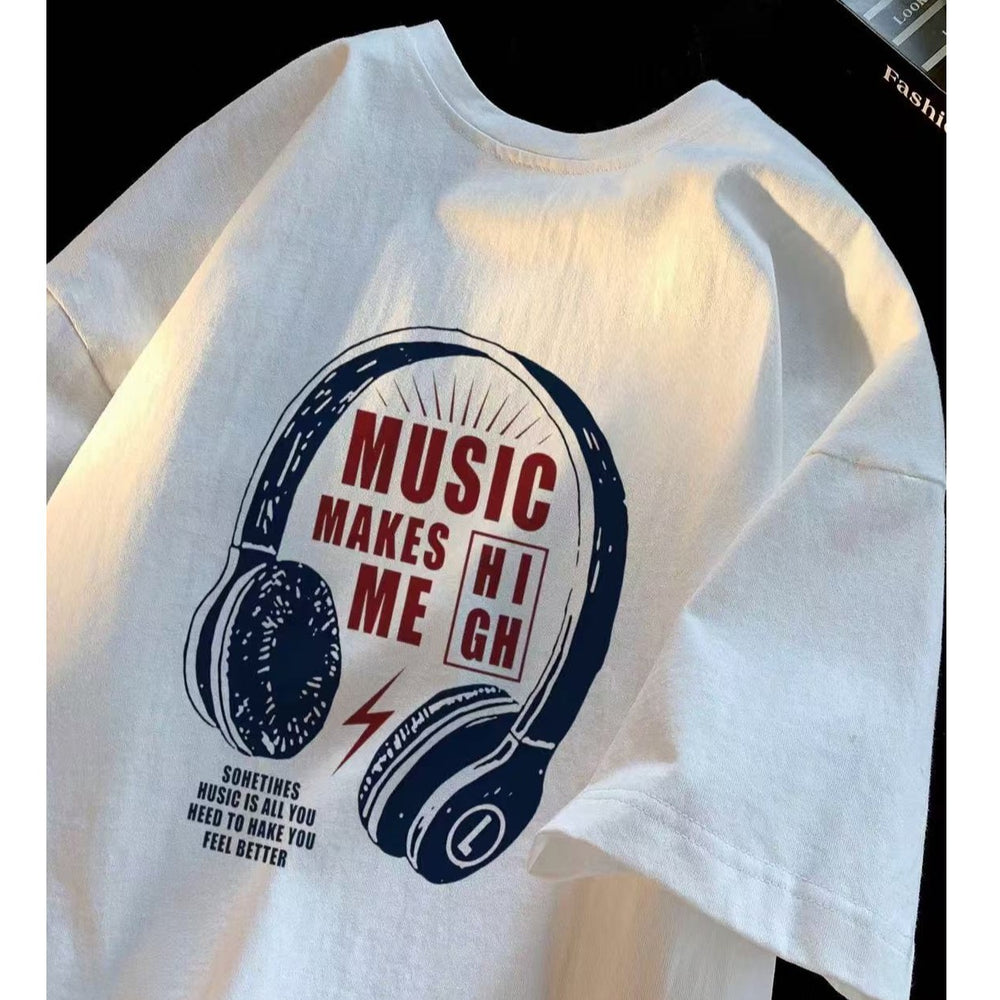 White cotton boys' short-sleeve t-shirt, summer  new arrival, loose fit, casual cartoon print, kids' half-sleeve tee 005