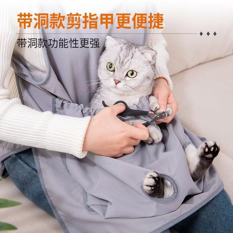 Summer cat grooming apron - anti-static, anti-claw, open-foot design - pet apparel for cat lovers