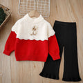 Girls' knitted sweater two-piece set: round neck, handmade floral detail, autumn/winter  new collection, pullover knitwear outfit for little girls