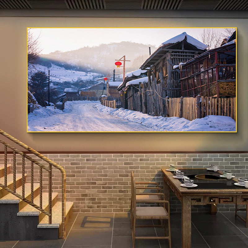Northeast snow landscape decorative painting rural folk landscape wall painting iron pot stew restaurant farmyard light box hotel hanging painting