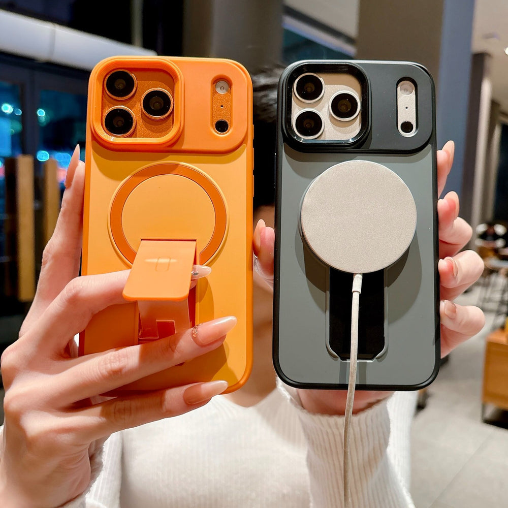 Dazzling armor skin feel magnetic invisible stand compatible iphone 17 pro max phone case apple 16 anti-drop matte case