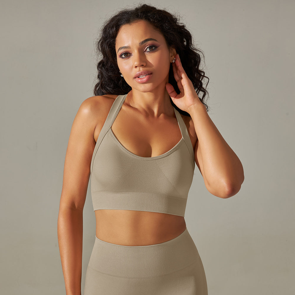 Shockproof push-up criss-cross back sports bra - running, fitness, quick-dry, seamless knit yoga top for women