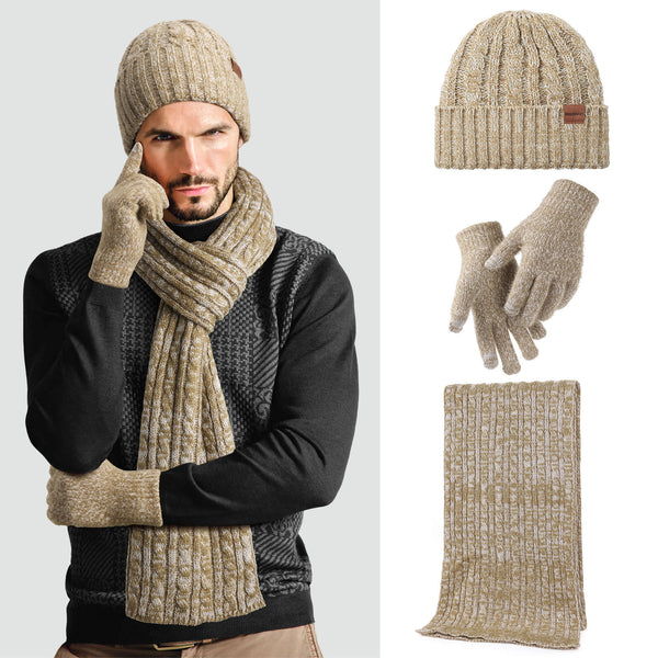 hat, scarf, gloves three-piece set, men's and women's winter thickened warm knitted hat, scarf and cold-proof set