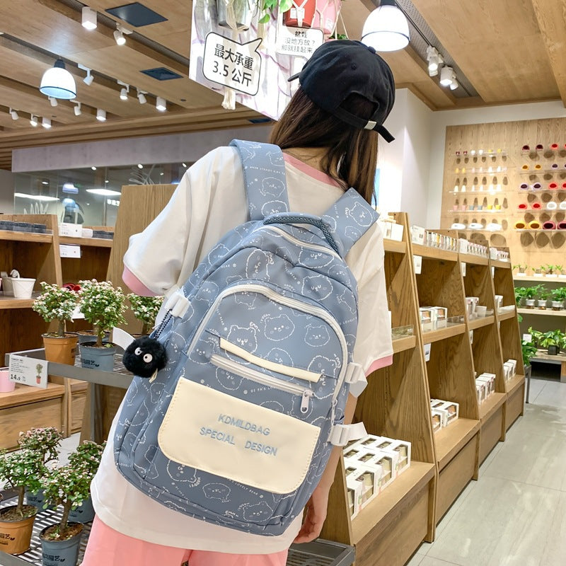 New cute bear schoolbag female Korean version college style backpack junior high school student high school student large capacity schoolbag simple style
