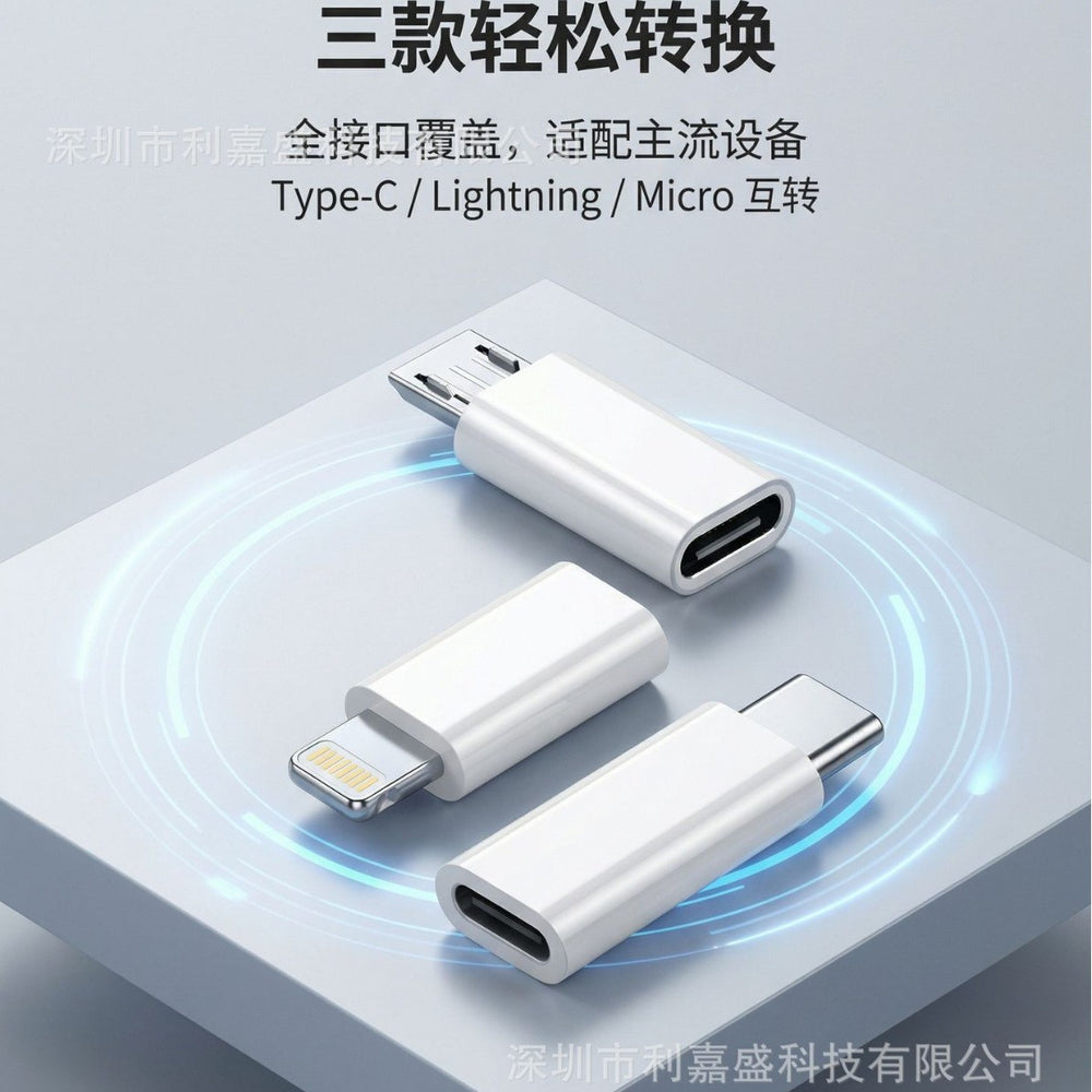 Type-c to lightning adapter for iphone 15 charging, android v8 data, micro usb conversion