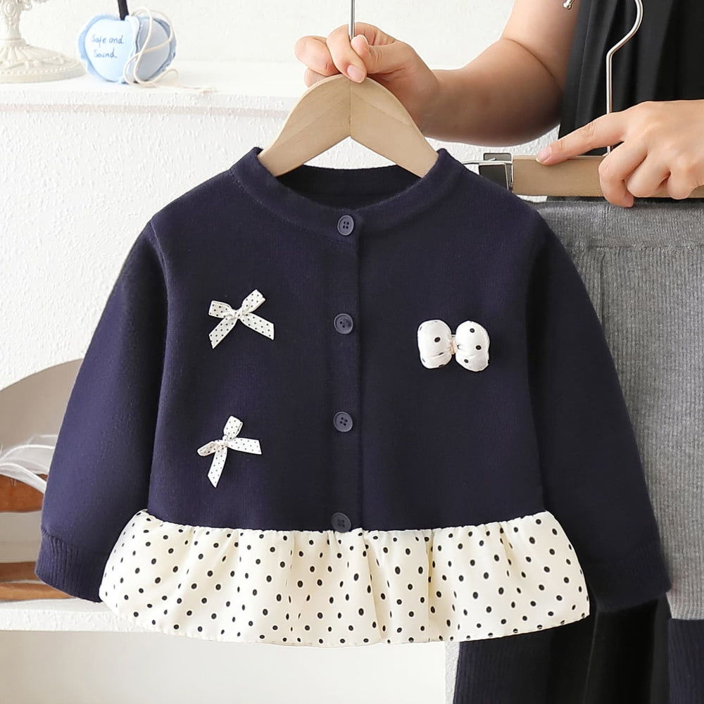 Girls' sweater set - new autumn/winter  collection: little girl's polka dot lace trim cardigan and leggings two-piece set