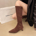 High-heeled women's boots, pointed toe, leopard print, over-the-knee boots, slimming look, elastic boots, fashioneasiest for match long boots, cross-border