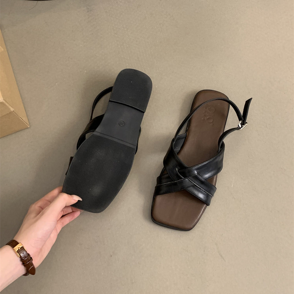 34-45 large size Roman sandals women's summer wear new French stunning retro fairy style flat beach shoes