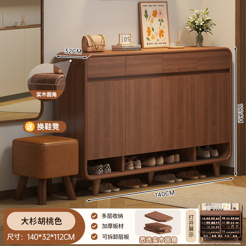 Solid wood core shoe cabinet new 2025 household entrance entrance entrance storage cabinet integrated against the wall indoor storage shelf