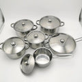 Single bottom 12-piece cookware set with steel lids