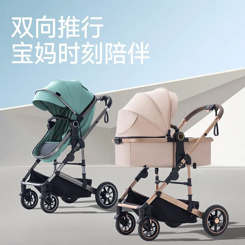 High-view, two-way stroller - convertible pushchair, lightweight & foldable, four-wheel, all-season use