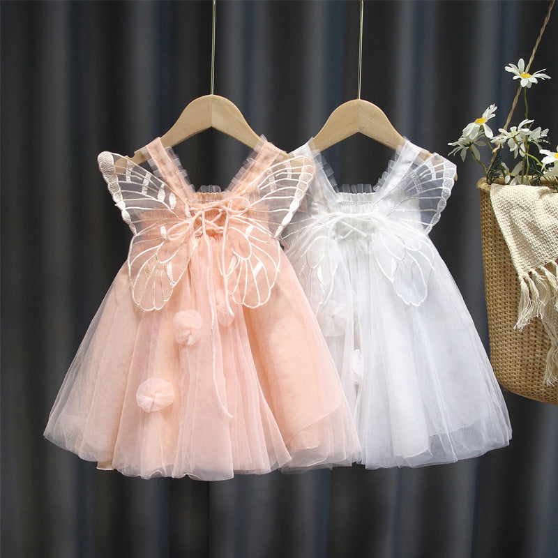 Girls' mesh suspender summer dress - new angel princess style, kids' vest, puffy, cute children's clothing